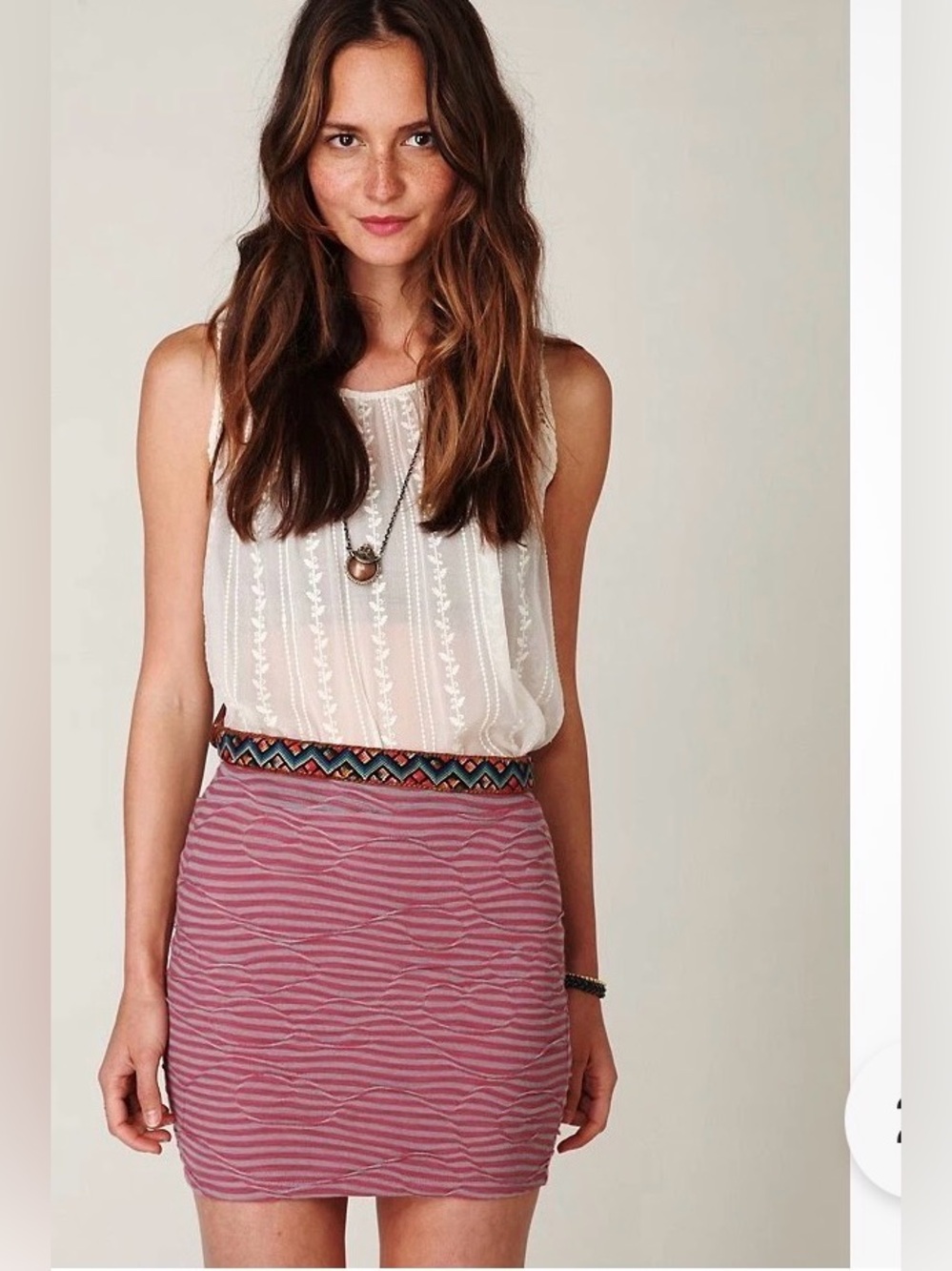 Free People pink and gray mini skirt with a textured wavy pattern